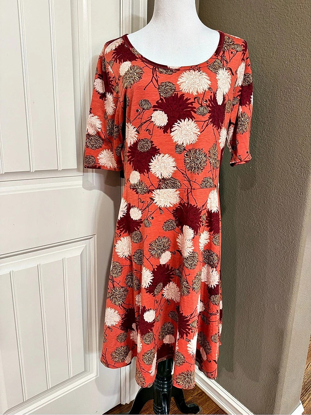 Lularoe Nicole Dress Floral Midi Coral & Red 2XL